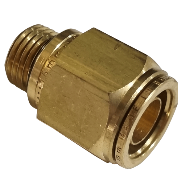 16mm Hose x M16 Metric Male - Straight Male Connector - Brass Push Fit Brake - NFP10516M16M