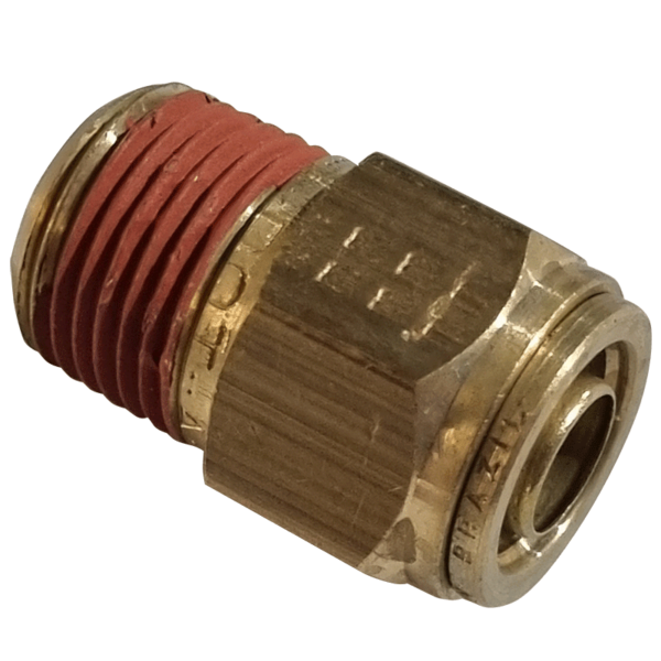 12mm Hose x 3/8 NPTF Male - Straight Male Connector - Brass Push Fit Brake - NFP10512M6