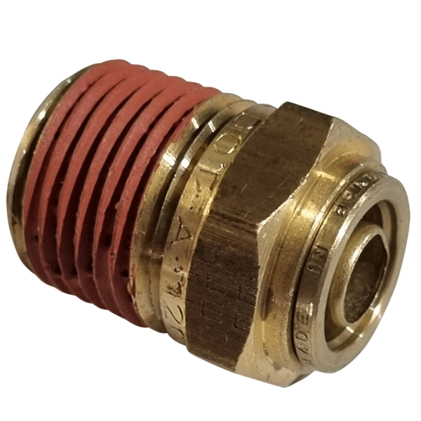 12mm Hose x 1/2 NPTF Male - Straight Male Connector - Brass Push Fit Brake - NFP10512M8