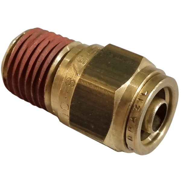 3/8 Hose x 1/4 NPTF Male - Straight Male Connector - Brass Push Fit Brake - NFP10564