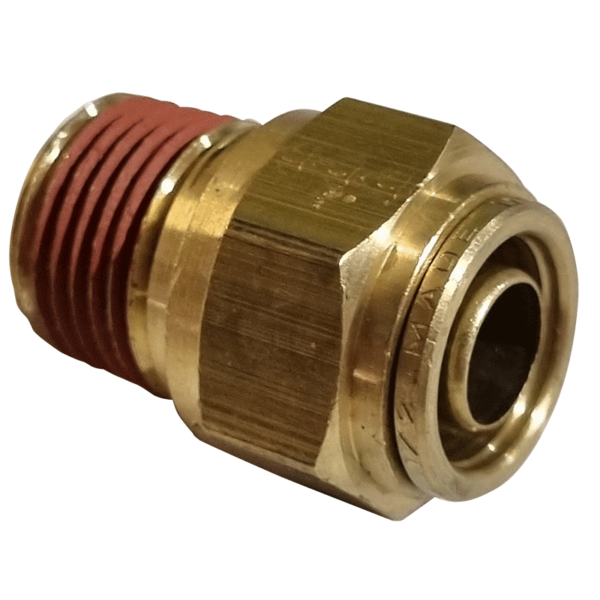 1/2 Hose x 3/8 NPTF Male - Straight Male Connector - Brass Push Fit Brake - NFP10586