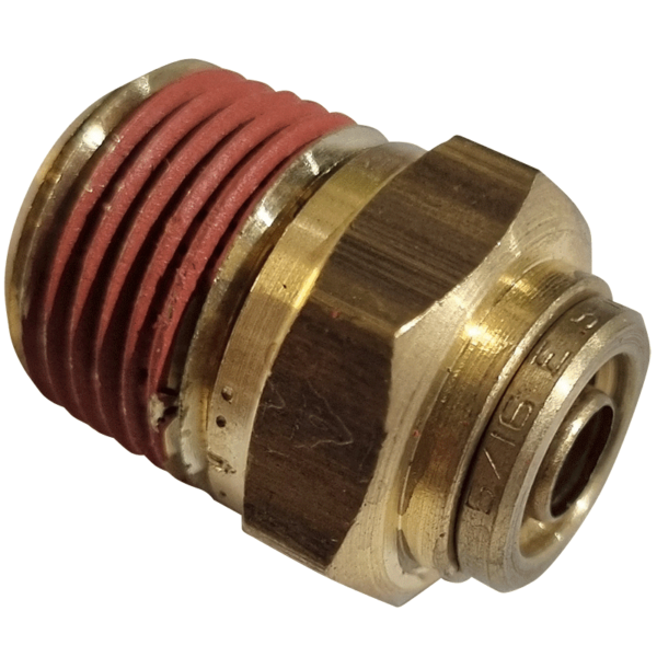 8mm Hose x 3/8 NPTF Male - Straight Male Connector - Brass Push Fit Brake - NFP1058M6