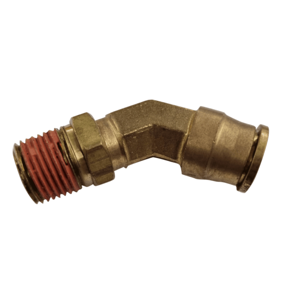 5/8 Hose x 1/2 NPTF Male - Elbow 45 Degree - Brass Push Fit Brake - NFP117108