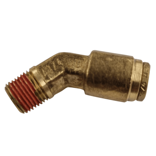 1/4 Hose x 1/8 NPTF Male - Elbow 45 Degree - Brass Push Fit Brake - NFP11742