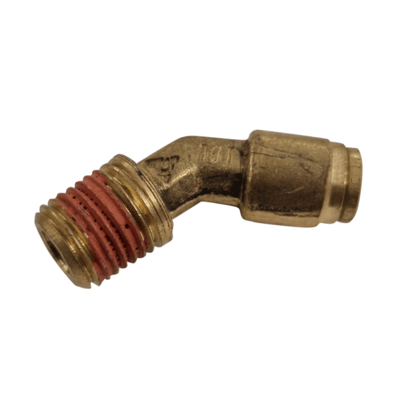1/4 Hose x 1/4 NPTF Male - Elbow 45 Degree - Brass Push Fit Brake - NFP11744