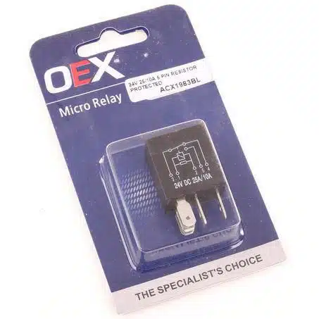 OEX Micro Relay 24V Change Over 25/10A - Resistor Protected - ACX1983BL